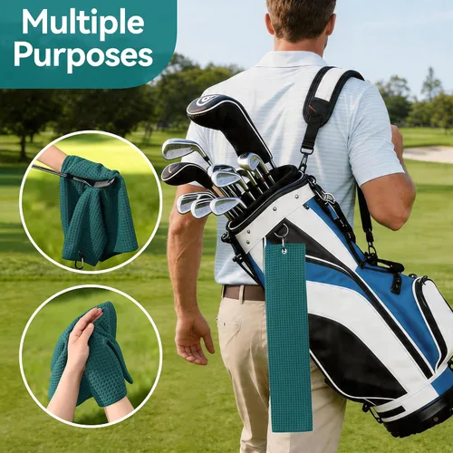 Vista 5 de Mile High Life Toalla de golf premium de tejido de gofre, 16 x 24 pulgadas, extra absorbente y de secado rápido, microfibra ultrasuave, clip