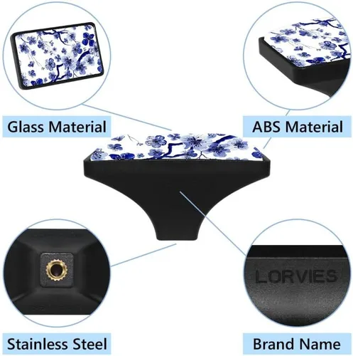 Vista 3 de LORVIES Paquete de 4 pomos decorativos florales de 1.65 pulgadas para gabinete, rectángulo de vidrio ABS con un solo agujero, tiradores de puerta