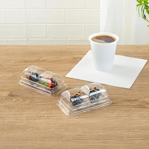 Vista 3 de Restaurantware Thermo Tek - Contenedores de postre de 5.3 x 2.6 x 1.8 pulgadas, 100 compartimentos duales transparentes para llevar, con tapa