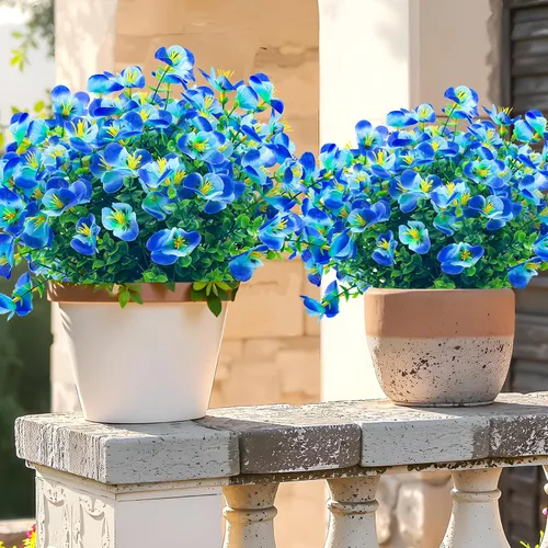 Vista 3 de 8 paquetes de flores artificiales para exteriores, resistentes a los rayos UV, flores de plástico sintético para exteriores, patio, jardín, porche
