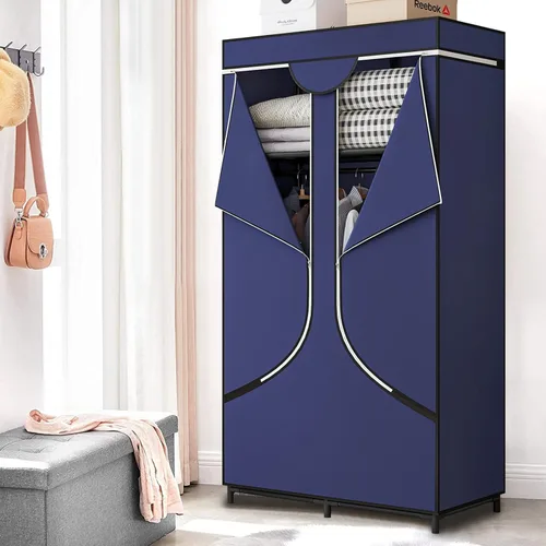 Vista 2 de Organizador de ropa portátil de 34 pulgadas con estantes de metal y tela no tejida, organizador de almacenamiento duradero para dormitorio