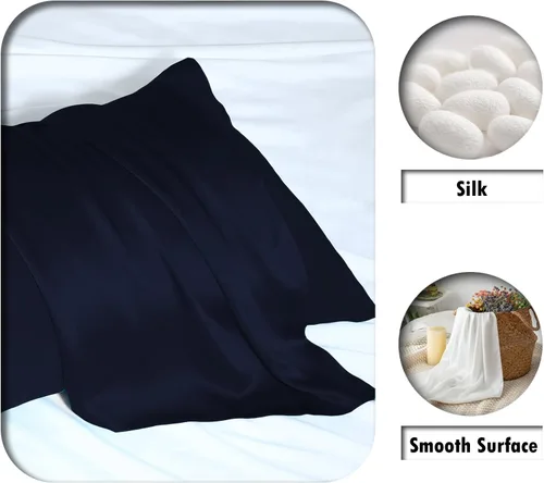 Vista 105 de Funda de almohada de seda para cabello y piel, suave, transpirable y sedosa, juego de fundas de almohada 100% tamaño estándar de 2 piezas, fundas