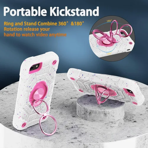 Vista 6 de KCJ Funda para iPhone SE 2022/2020, iPhone 8/7/6/6S, con [2×Protectores de Pantalla][Soporte de Anillo] Silicona Suave+PC Duro Protección Completa