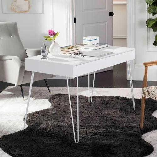 Vista 2 de Safavieh Home Collection Cade Mid Century - Escritorio retro con dos cajones, color blanco