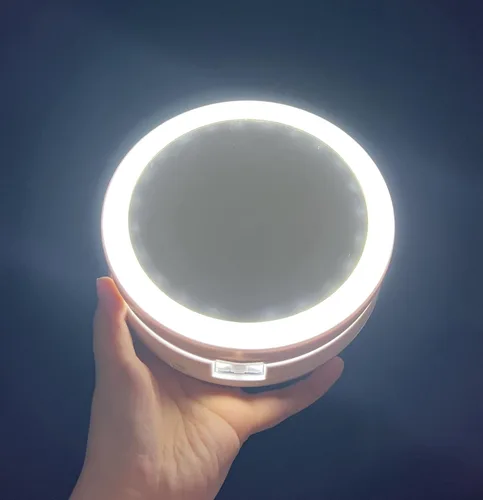 Vista 3 de Espejo de maquillaje cosmético regulable de 6 pulgadas de doble cara 10X/1X de aumento con control de botón, espejo plegable fácil de transportar