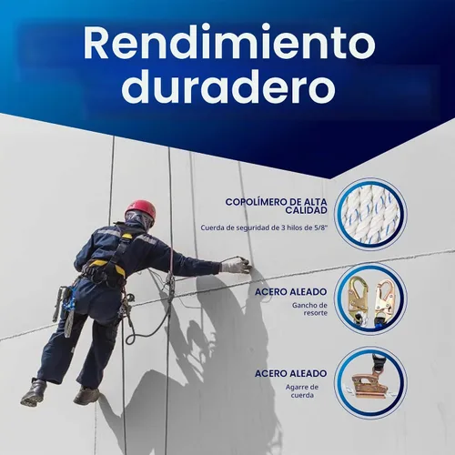 Vista 6 de Ensamble de Línea de Vida Vertical Palmer Safety - Arnés de Cuerda de 25 Pies de Seguridad con Agarre de Cuerda - Kit de Protección contra Caídas