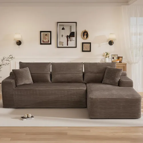 Vista 30 de Sofás seccionales sin hueso en forma de L de 108 pulgadas para sala de estar, moderno y cómodo sofá modular de pana comprimida de espuma