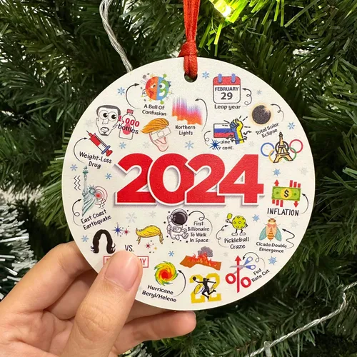 Vista 6 de Adornos de Navidad 2024, adorno de madera para árbol de Navidad, temas interesantes divertidos 2024 Año Recuerda tendencias Social Navidad recuerda