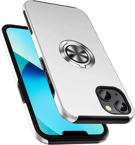 Vista 13 de Funda a prueba de golpes para iPhone 13 de 6.1 pulgadas, [anillo de dedo integrado] funda de teléfono de grado militar con soporte de metal Negro