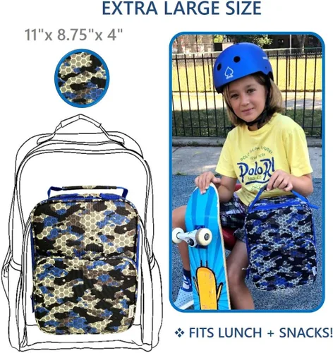 Vista 5 de Paquete de loncheras Bento para niños, adolescentes y adultos (1 paquete grande azul, 1 unidad) + lonchera de camuflaje para niños y hombres