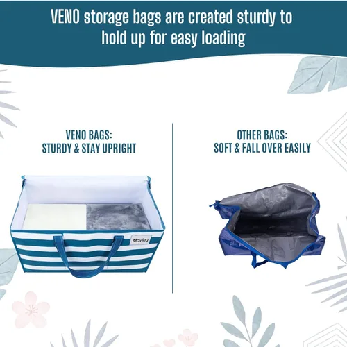 Vista 6 de VENO Paquete de 4 bolsas de mudanza resistentes, bolsas de almacenamiento de ropa y edredón con ventana transparente, suministros de embalaje
