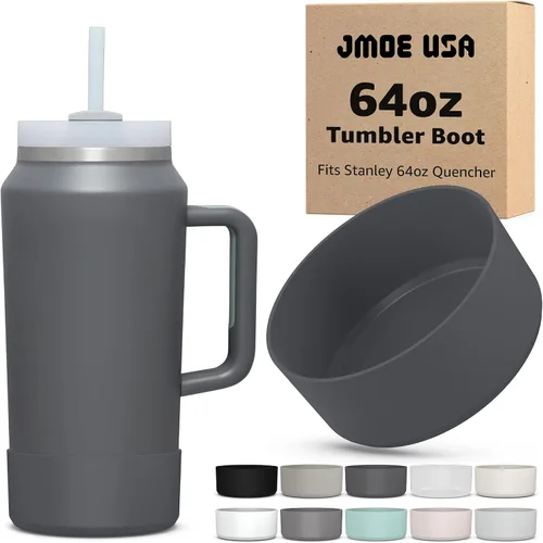 Vista 8 de Jmoe USA Funda para vaso Stanley Quencher H2.0 FlowState de 64 onzas con asa, silicona sin BPA, protector de funda para la parte inferior