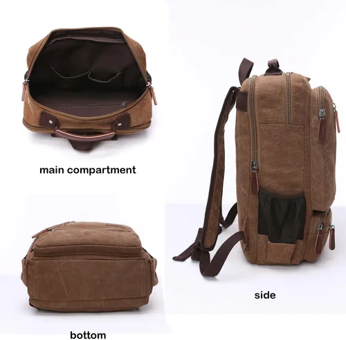 Vista 6 de Mochila de lona vintage, mochila resistente para senderismo y campamento, mochila casual para hombres y mujeres, se adapta a portátiles de 15.6 Café