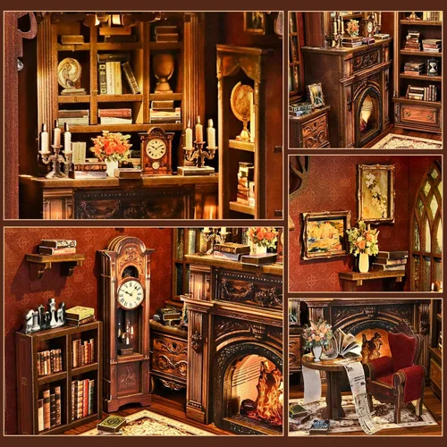 Vista 2 de Kit de rincón de lectura, casa de muñecas en miniatura DIY para adultos y adolescentes, casa diminuta de madera 3D para familia y amigos, decoración
