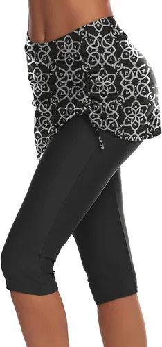 Vista 3 de AOLRO Capris de natación para mujer, pantalones cortos de natación con falda, pantalones cortos de playa, traje de baño, leggings de surf, tallas