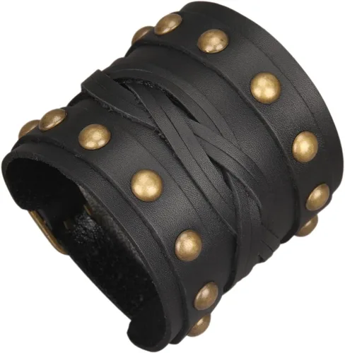 Vista 9 de GelConnie Pulsera de Cuero con Abrazadera para Hombres y Mujeres, Pulsera Vikinga de Cuero Gruesa, Pulseras de Cuero para Hombres, Pulsera