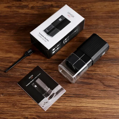 Vista 9 de VEVOK CHEF Molinillo de café eléctrico portátil, molinillo de grano de café cónica ajustable, molinillo de un botón con recargable por USB, parada