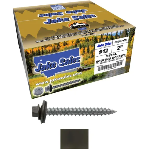 Vista 123 de 12 tornillos para techos de metal gris ABC de 1-1/2 pulgadas, cabezal de arandela hexagonal, arranque automático/roscado, arandela EPDM. 1 bolsa
