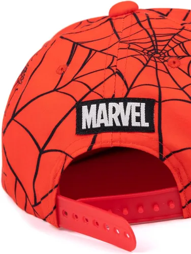 Vista 4 de Marvel Spider-Man - Gorra de verano para niños, diseño de tela de araña roja, gorra gráfica de superhéroe de Spiderman, gorro con cierre ajustable