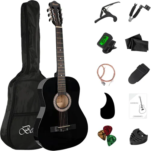 Vista 18 de Guitarra Acústica Negra para Principiantes de 30 pulgadas, Paquete de Inicio, Guitarra para Estudiantes/Niños con Funda, Correa, 2 Púas, Cuerdas