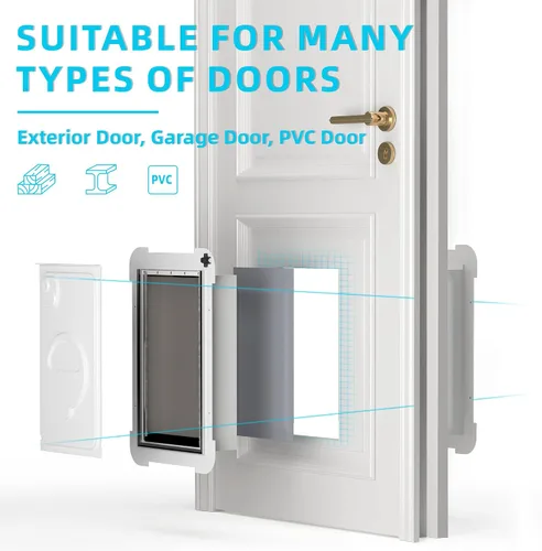 Vista 2 de MIAOTONG - Puerta grande de acero con 3 solapas para puerta con panel de bloqueo deslizante de metal Energy-Efficient Insulated Pet Door, Extreme