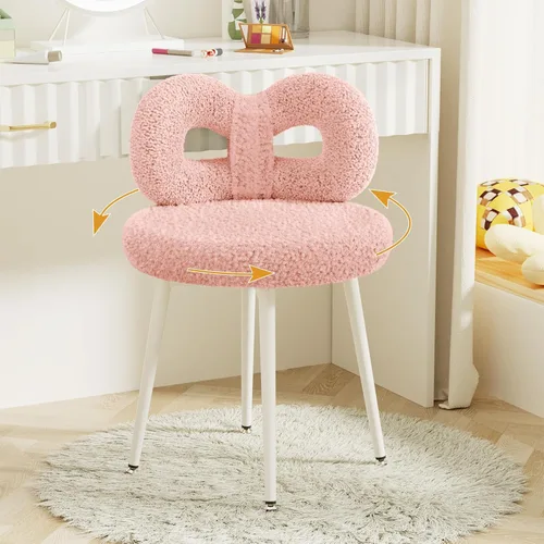 Vista 10 de ROOMTEC Silla de tocador giratoria con respaldo, silla de escritorio tapizada para niñas, tocador moderno para dormitorio, sala de estar
