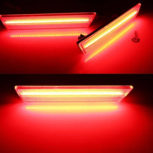 Vista 4 de Juego de 2 lámparas de repuesto para luces de marcador lateral de parachoques trasero rojo con lente transparente para Dodge Challenger 2008-2014
