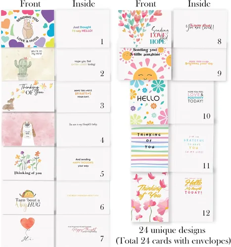 Vista 2 de Tarjetas de felicitación con sobres, 24 tarjetas de felicitación con diseños únicos y palabras inspiradoras, las tarjetas de aliento perfectas