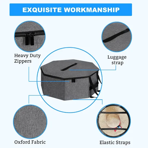 Vista 3 de Caja de Almacenamiento de Sombreros, Cajas de Sombreros para Almacenamiento de Mujeres, Soporte de Sombreros Vaqueros para Viajes, Estuche Portador