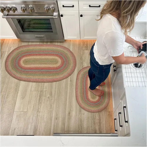 Vista 62 de Homespice Apple Pie - Alfombra ovalada roja de 2 x 3 pies, alfombra de cocina trenzada para decoración primitiva y rústica, reversible, yute sin