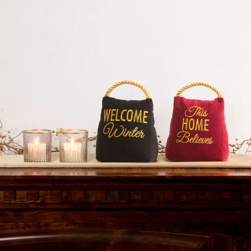 Vista 4 de Pavilion Gift 72271 Home Believes - Tope de puerta de terciopelo de Navidad, 2 libras, 6 pulgadas, rojo