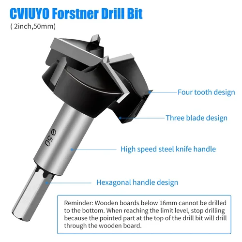 Vista 5 de Forstner Broca Forstner con punta de carburo de 2 pulgadas para madera dura, sierra de perforación, herramienta cortadora de bisagra para madera