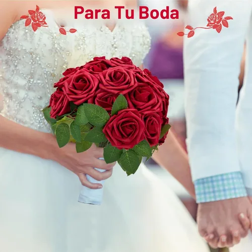 Vista 4 de 100 rosas artificiales de espuma roja oscura de aspecto real con tallos Rojo oscuro