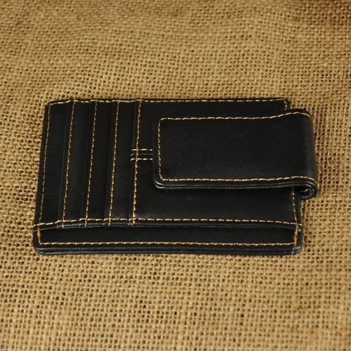 Vista 4 de Billetera de doble cara de cuero para hombre, moderna, pequeña, delgada, perfecta para tarjetas, monedas, etc. Billetera delgada y resistente