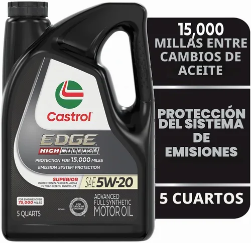 Vista 2 de Castrol EDGE High Mileage 5W-20 Aceite de motor sintético avanzado completo, 5 cuartos de galón