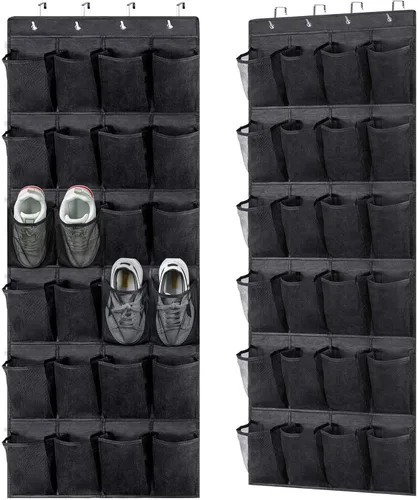 Vista 2 de Organizador de zapatos colgante sobre la puerta, zapatero de malla de gran capacidad, 24 bolsillos para colgar zapatos, armario de almacenamiento