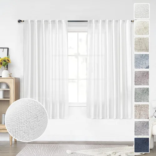 Vista 39 de Cortinas de Lino Natural Color Crema de 84 Pulgadas de Largo para Sala de Estar, Juego de 2 Paneles de Lino Texturizado con Trabillas Traseras
