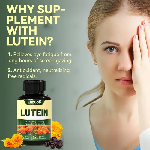 Vista 6 de Luteína para ojos, luteína 20 mg, suplementos de luteína y zeaxantina, suplementos para los ojos, alivio de la fatiga ocular y apoyo para la salud