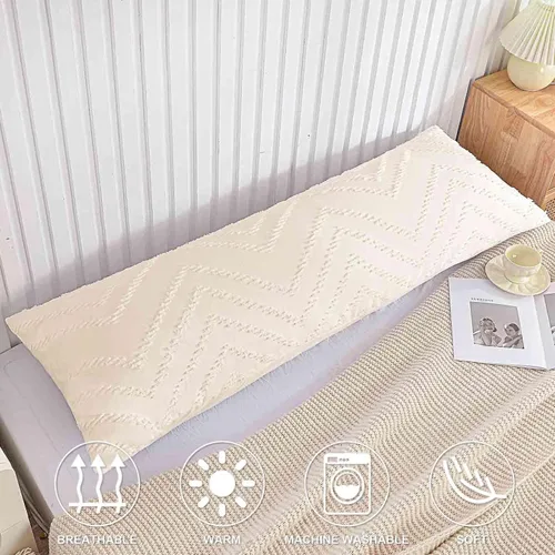 Vista 2 de Nanko Funda de Almohada Corporal 1 Paquete 20x54 pulgadas con Cremallera, Beige Tufted Jacquard Boho Suave Shabby Chic Microfibra Fundas de Almohada