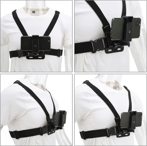 Vista 6 de Soporte de pecho para selfie para teléfono celular, correa de pecho para teléfono móvil, correa de arnés con soporte universal para teléfono