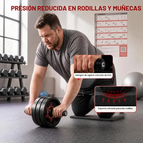 Vista 6 de VINSGUIR Rueda de rodillo abdominal, abdominales y equipo de entrenamiento para gimnasio en casa con accesorios para rodilleras, rueda abdominal