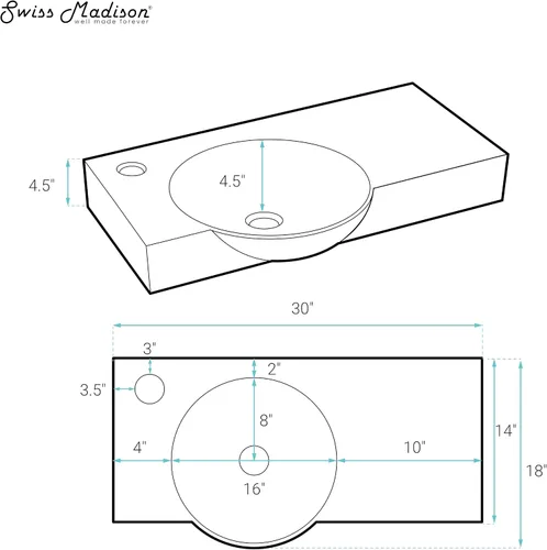 Vista 7 de Chateau - Lavabo de baño de pared con grifo lateral izquierdo de 30 pulgadas en negro mate
