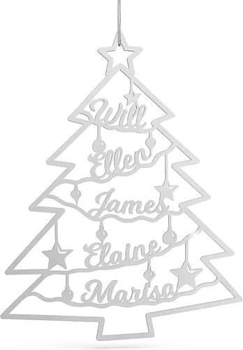 Vista 7 de Adorno personalizado para árbol de Navidad 2025, nombres cortados con láser, miembros de la familia, acero inoxidable, decoraciones de Navidad