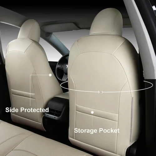 Vista 5 de Funda INCH EMPIRE para asiento de coche, ajuste personalizado para Tesla Model 3, protector de cojín de asiento de cuero sintético para 2017 2018