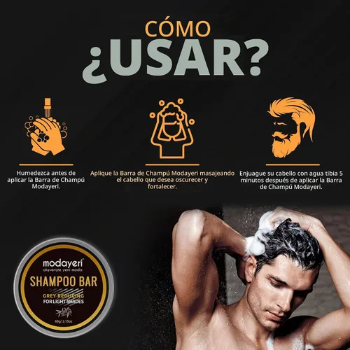 Vista 5 de Grey Hair Restoring Solid Shampoo Bar - Carbón de bambú Tratamiento especial para oscurecer naturalmente el cabello gris y blanco, 2.15 onzas