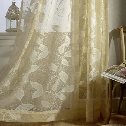 Vista 2 de Modern European Style Solid Jacquard Sheer Curtains Rod Pocket Home Decoration Tulle Fabric for Living Dining Room Bedroom Balcony(1 Panel, W 52 x L