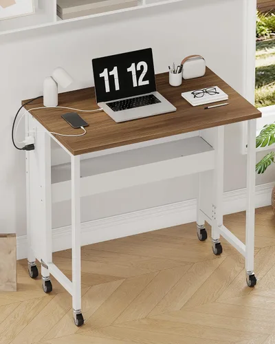 Vista 10 de CHOEZON Escritorio plegable moderno para computadora de 31.5 pulgadas con tomas de corriente, ruedas, almacenamiento, perfecto para espacios Negro