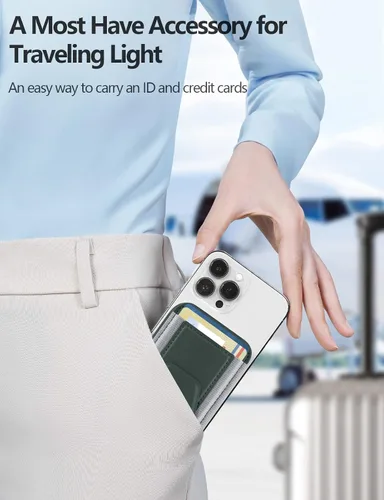 Vista 4 de ExtreLife Tarjetero magnético compatible con MagSafe Wallet Stand para iPhone 17/16/15/14/13/12, compatible con 7 tarjetas, verde y gris Magnetic