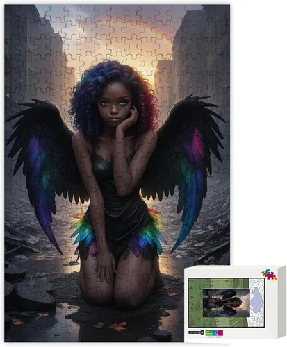 Vista 5 de Rompecabezas de mujeres africanas para adultos, 500 – Negro Angel Girl – Colores creativos y líneas Retratos, rompecabezas de desafío