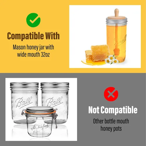 Vista 3 de Sun3drucker Wooden Mason Jar Honey Dippers (1X 32OZ Wide Mouth)